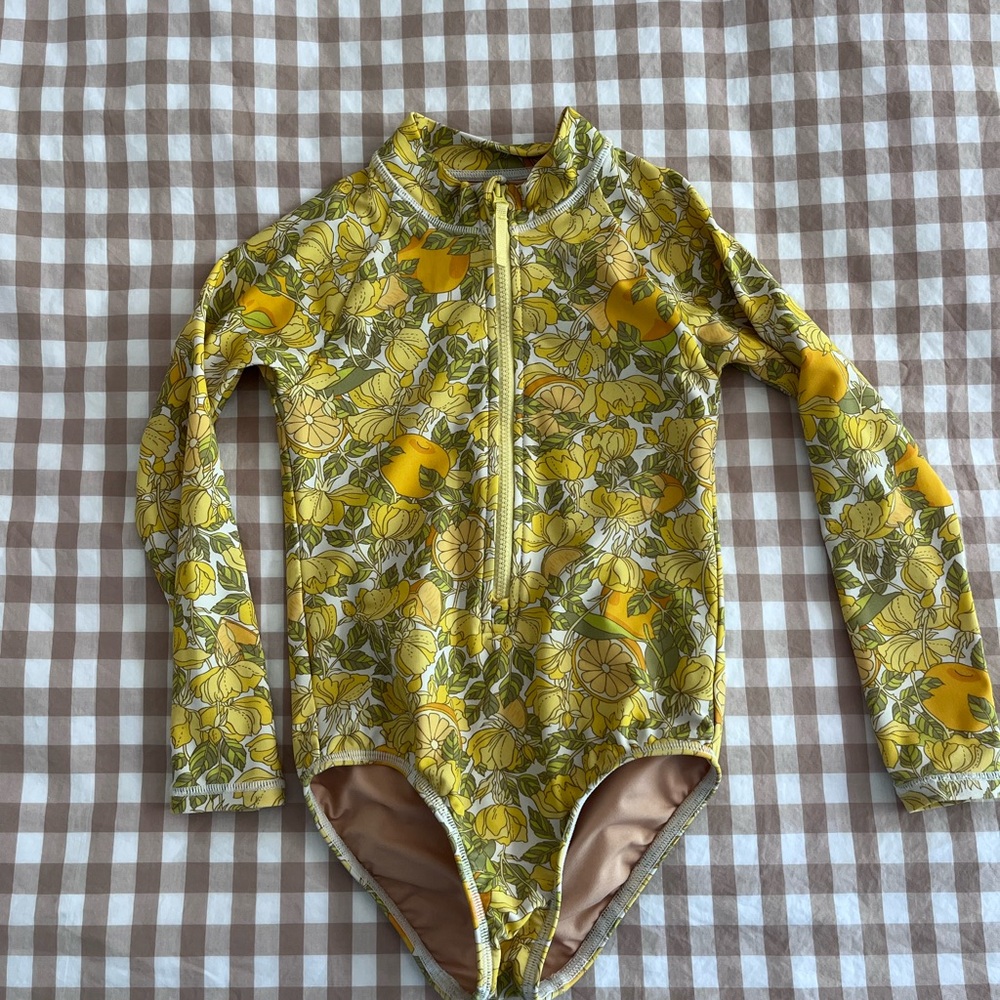 Crewcuts Yellow Floral Zip-Up Swimsuit